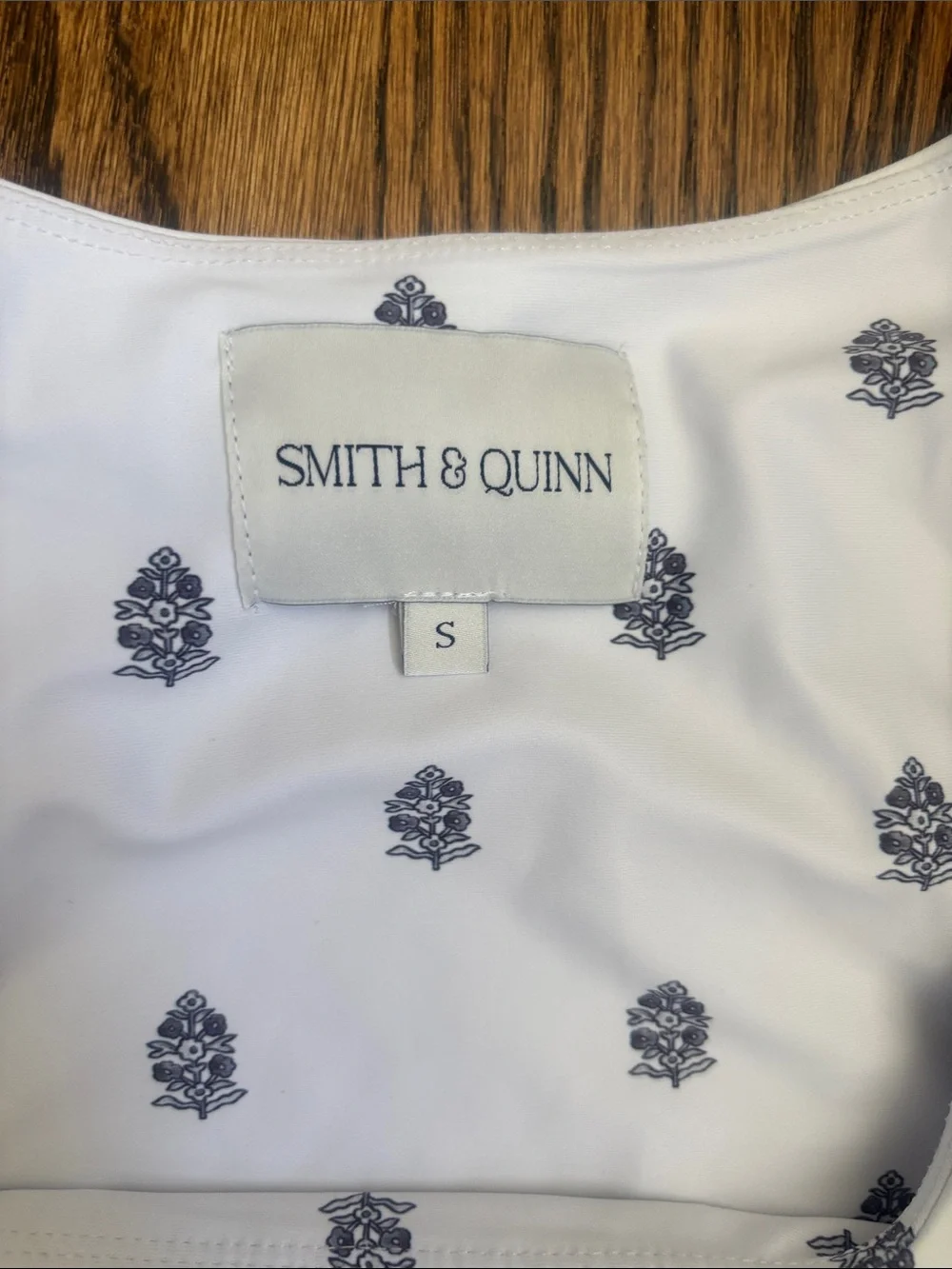 Smith & Quinn White Mini Dress with Navy and White Print. Worn once. - Picture 2 of 4